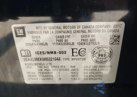 2017 GMC Terrain Sle-1 z USA, uszkodzony, nr VIN 2GKALMEK9H6321944